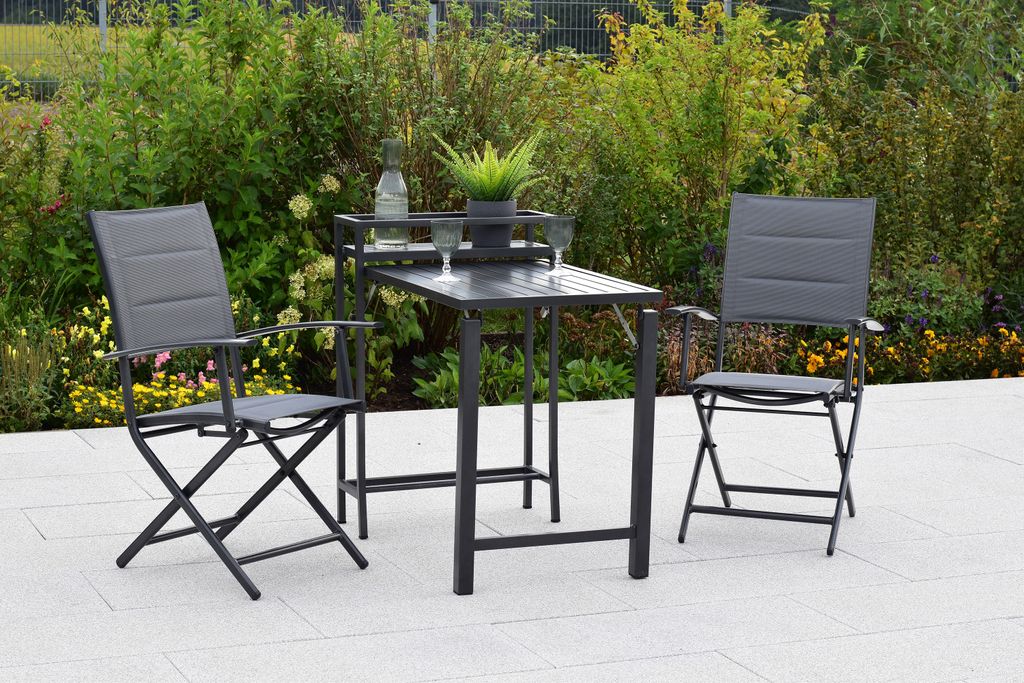 Merxx "Florenz" Set 3tlg., 2 Klappsessel, 1 Balkonklappentisch, Aluminium/Textil