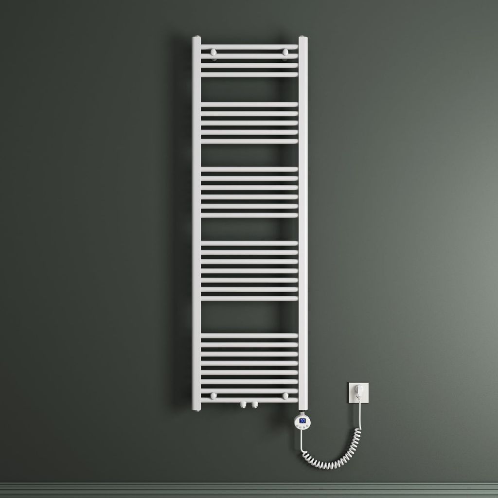 Mai & Mai Badheizkörper Elektrisch 60x160 cm Weiß, Handtuchwärmer für Strom, Seitenanschluss, Röhrenheizkörper Badheizung mit Heizstab 800W