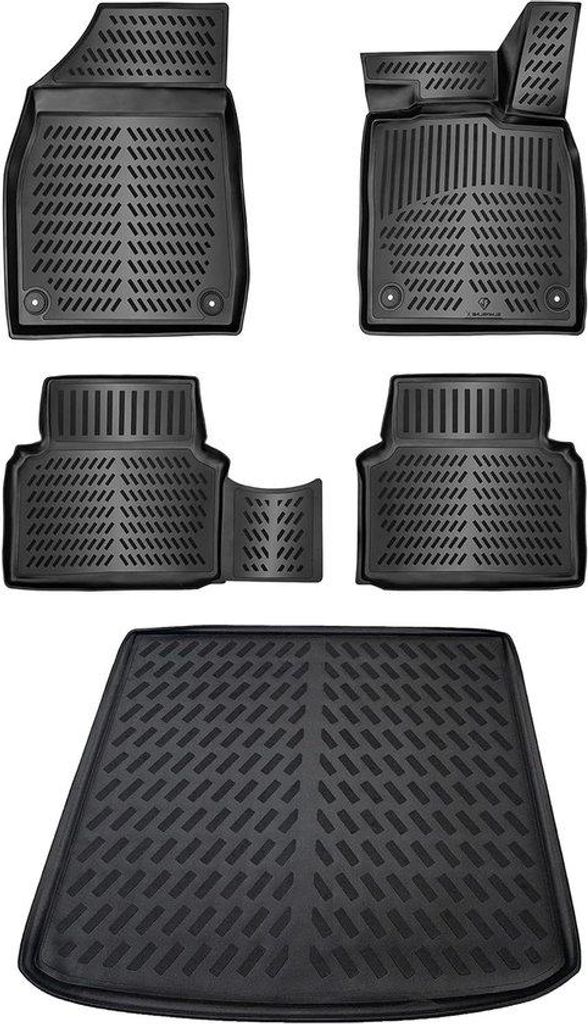 Auto-Matten-Set - Kofferbak-Bodenbelag - Auto-Innenraum-Schutz - Hoch - 5cm-Rand - Zentralpassform - Schwarz