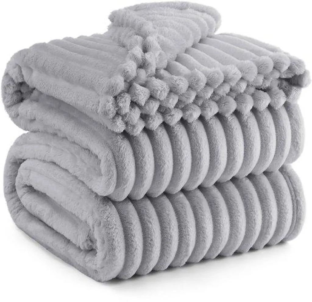 Couverture XXL contre le froid - Velours côtelé doux gris clair 220x240