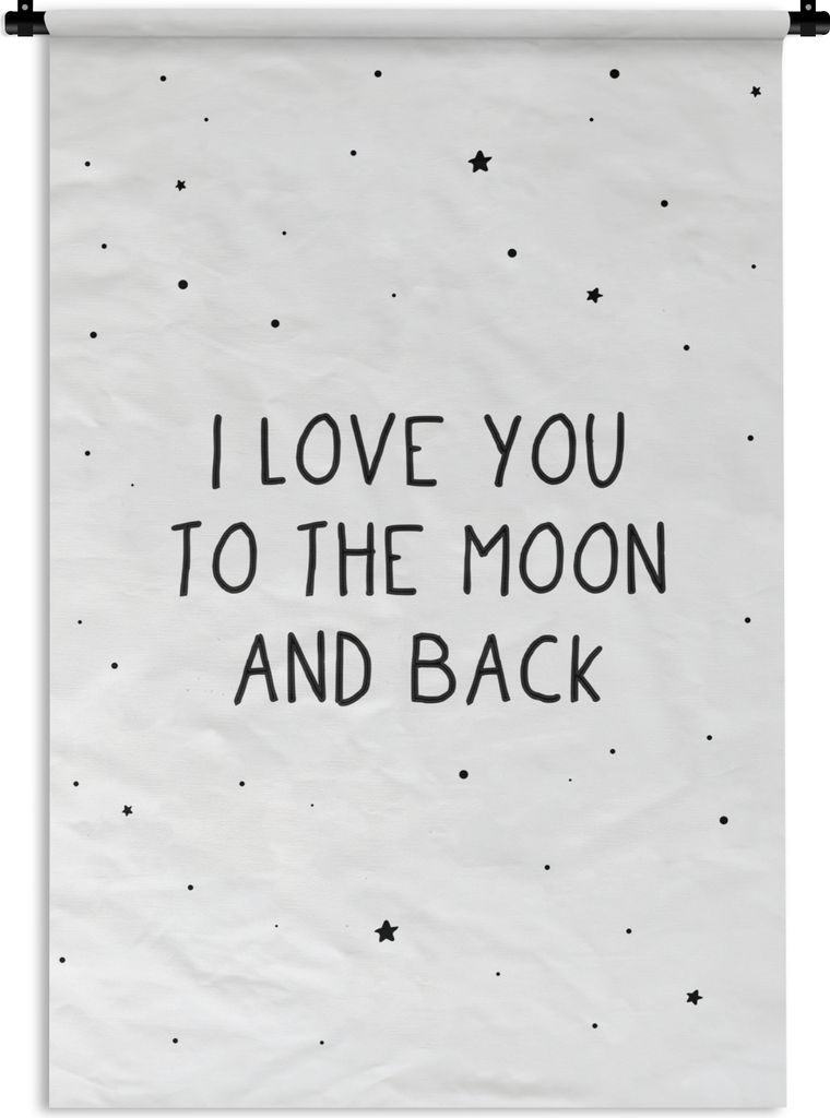 MuchoWow Wandteppich Wandbehang Zitate - Ich liebe dich bis zum Mond und zurück - Baby - Liebe - Sprichwörter 60x90 cm Tapisserie Dekoration Wa...