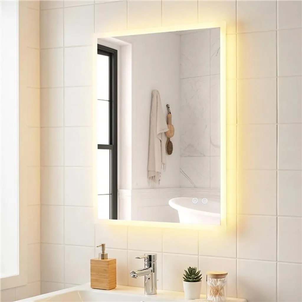 Miroir lumineux de salle de bain tactile 3 couleurs lumière 70x50cm
