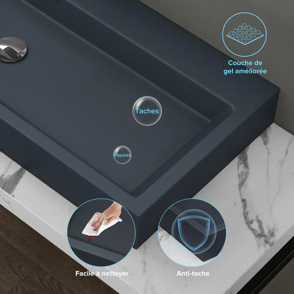 Vasque grise 60cm Fonte Minérale Solid Surface finition Noir Mat - 5