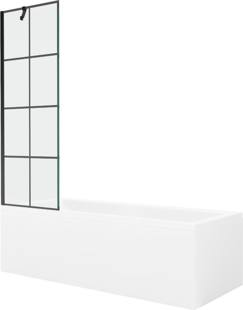 Mexen Cubik rechteckige Badewanne 170 x 70 cm mit Verkleidung und 1-flügliger Duschabtrennung 60 cm, Schwarzes Design - 55031707