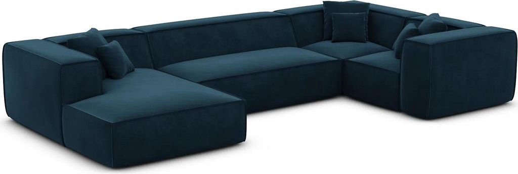 Samtstoff U-Form XL Wohnlandschaft Arelia Mitternachtsblau Links