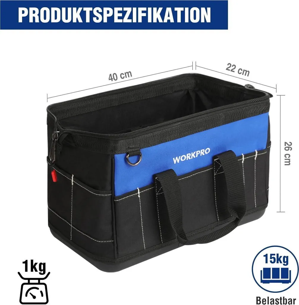 WORKPRO Sacoche à outils électricien 40CM en Polyester 600D étanche - 2
