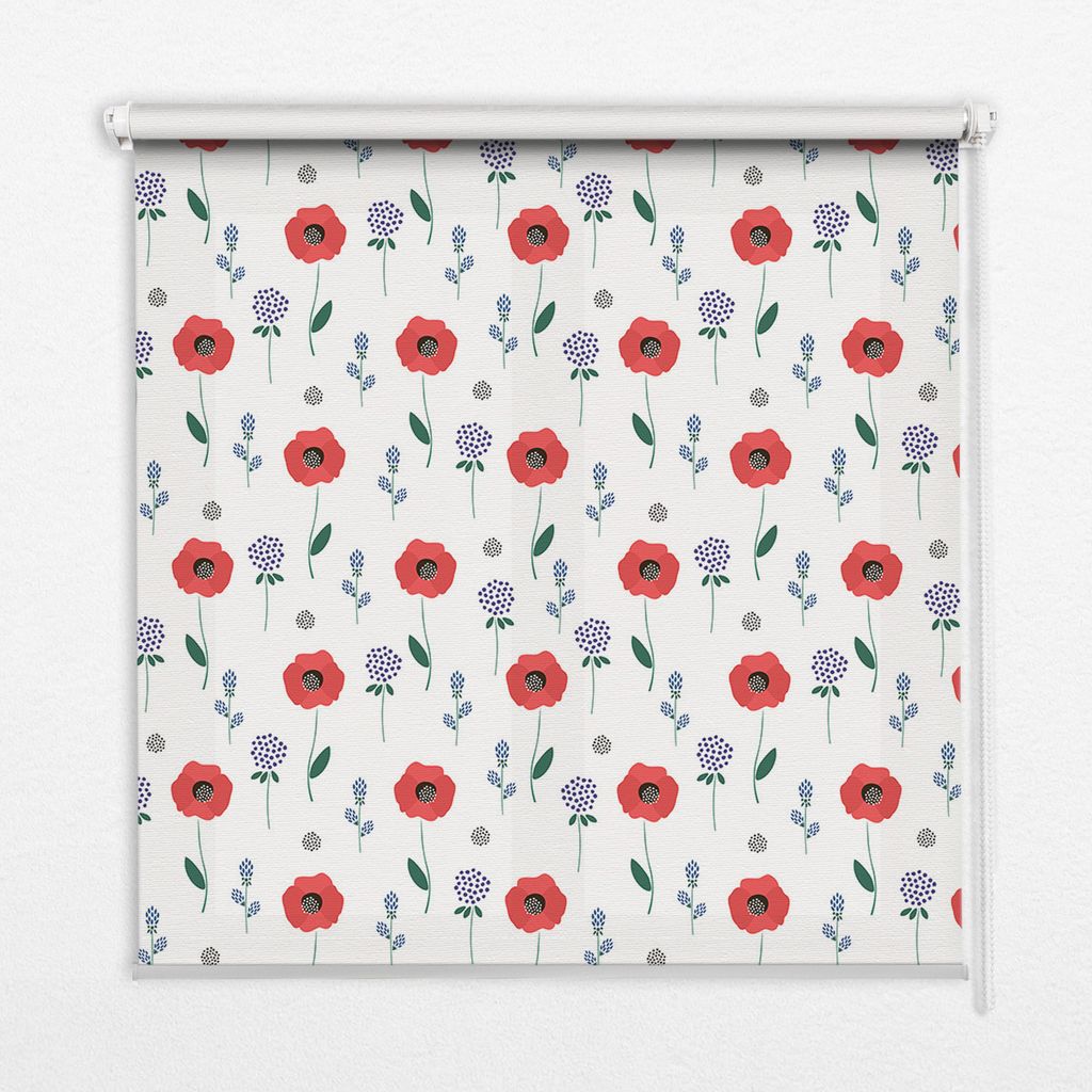 Seitenzug-Rollo Fensterrollo Jalousie - Thermo-Rollo Verdunkelungsrollo - 150x240 cm - Mohnblumen