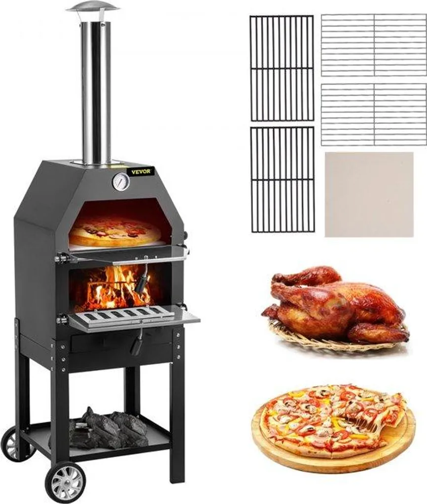 Four à pizza 30 cm avec pierre de cuisson et grillade multifonction Inox