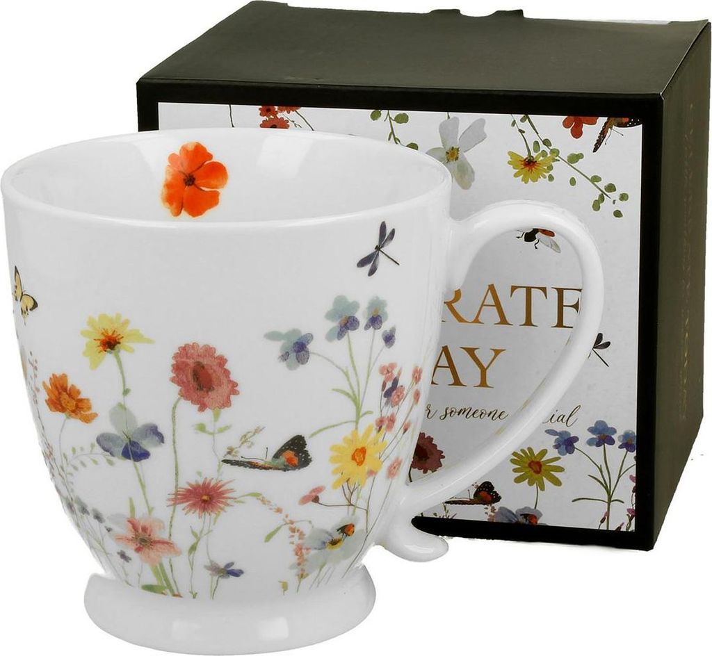 Duo | Porzellanbecher - 510 ml - Bunte Blumen - Elegantes Design - Ideal für Kaffee und Tee