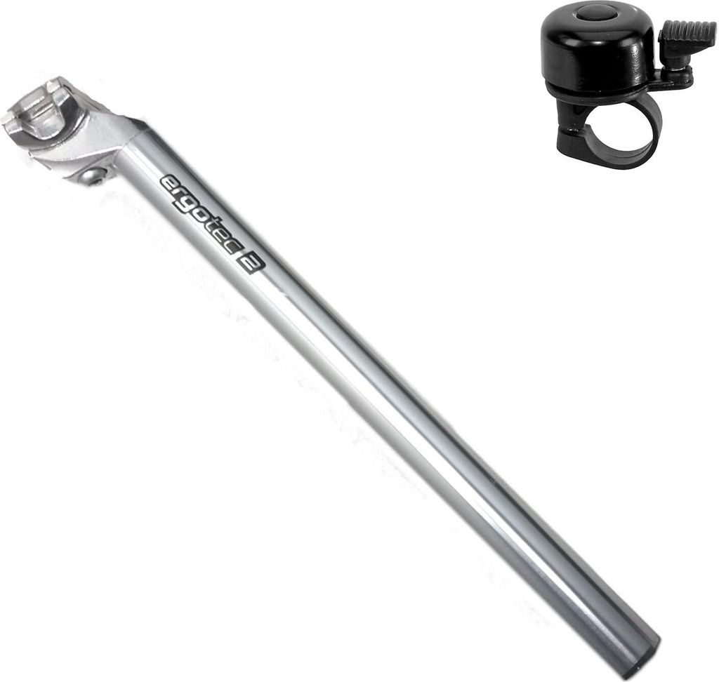Ergotec Alu Fahrrad Sattelstütze Patentkopf 350 mm Ø 25,4 mm Silber inkl. Fahrradklingel