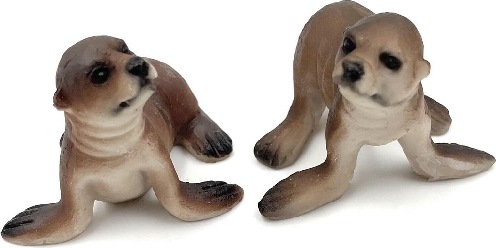 Onwomania Polyresin Figur Ohrenrobbe Robbe Seebär Tier Dekofigur aus Polyresin Braun 6 cm