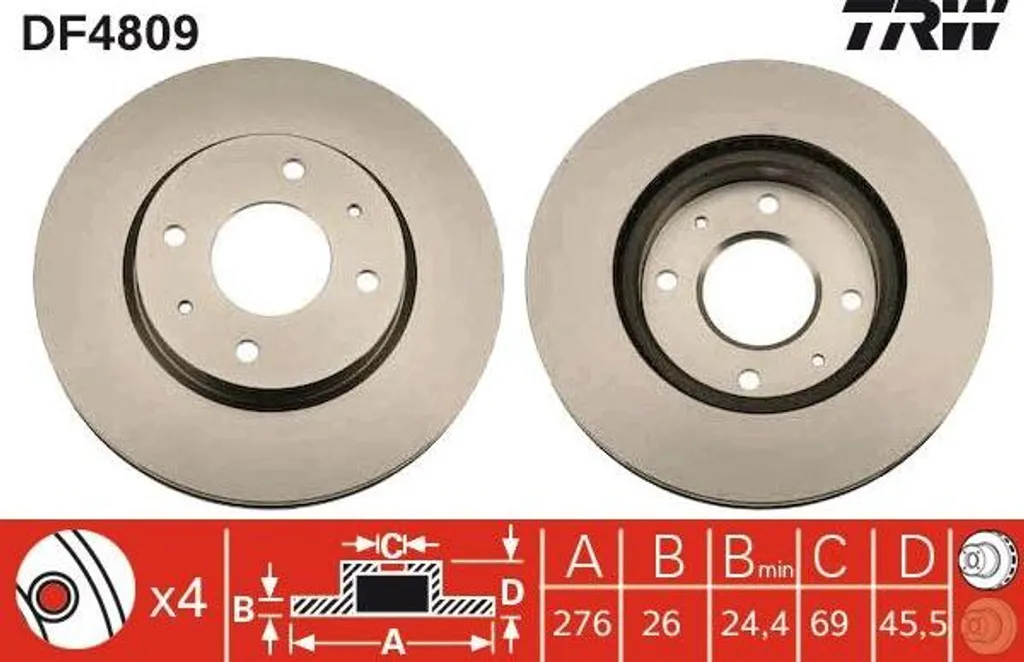 Disque de frein ventilé TRW DF4809 haute performance pour Lancer et Galant