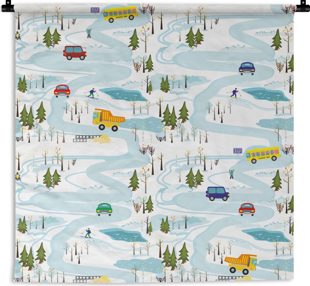 MuchoWow Wandteppich Wandbehang Eis - Schnee - Auto - Kinder 120x120 cm Tapisserie Dekoration Wandtuch - Modern - Baumwollgewebe