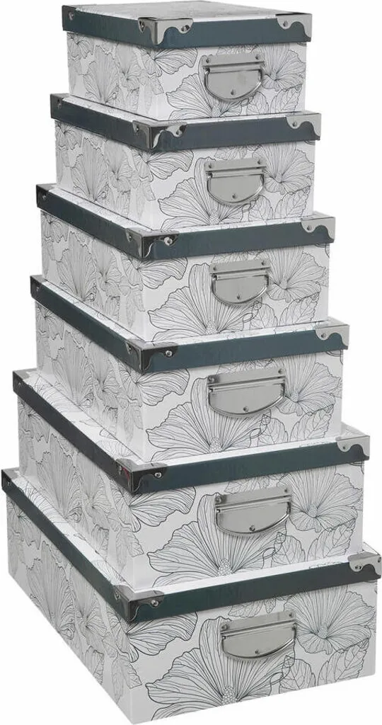 Set de Boîtes Delicat en Carton et Acier Inoxydable, Design Floral 6 Pièces