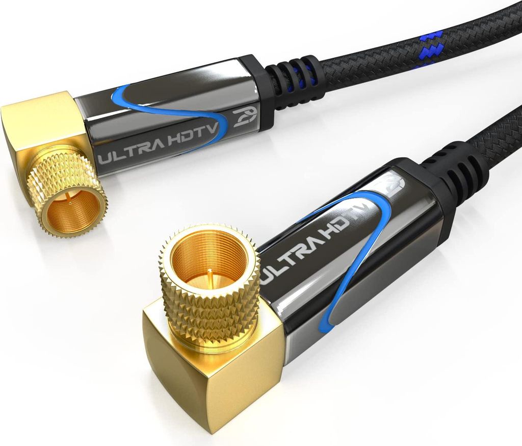Ultra HDTV 12,5m SAT Antennenkabel, Koaxialkabel 2x 90° gewinkelt, F-Stecker zu F-Stecker, Class A+, 4-fach abgeschirmt, für TV, HDTV, Radio, DVB...