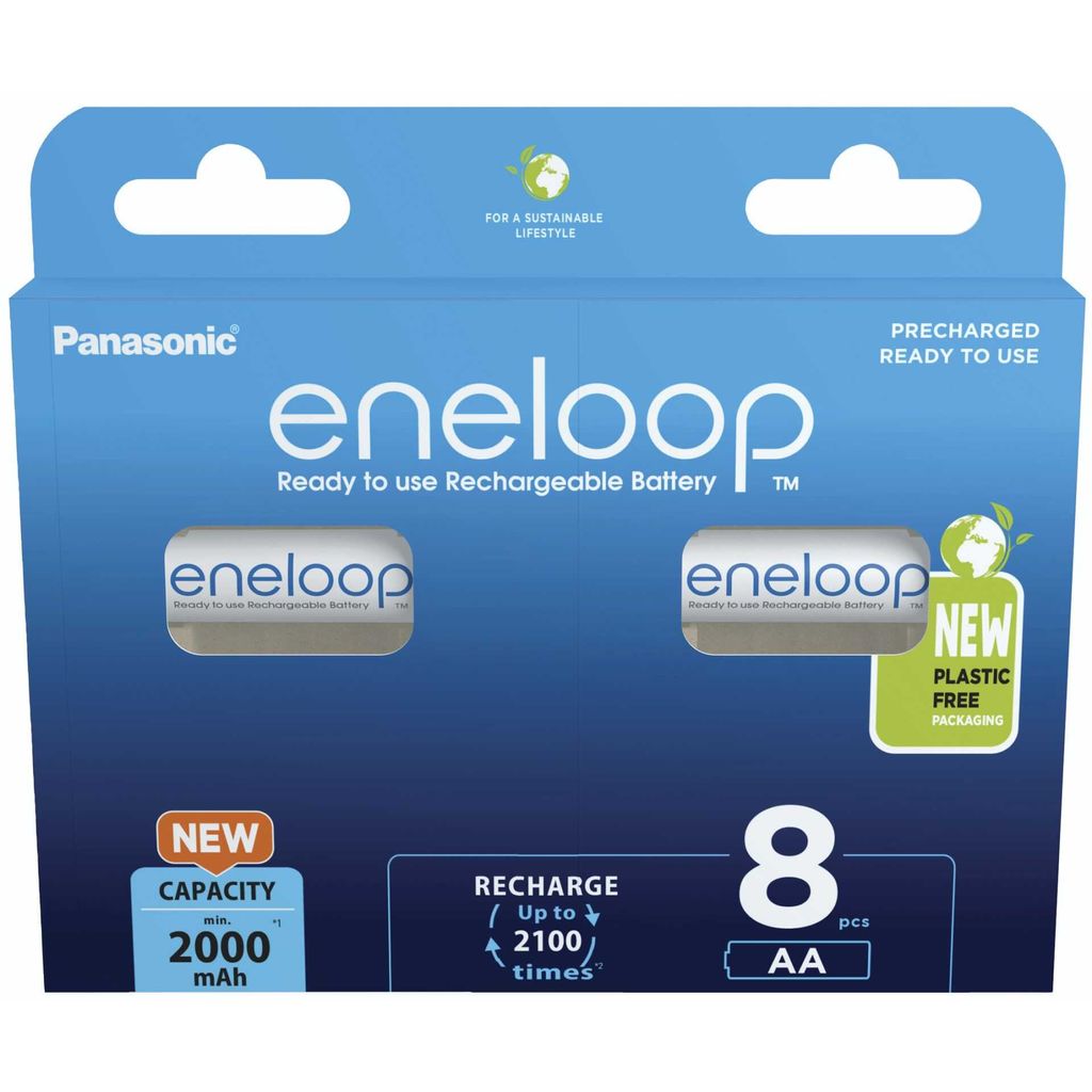 2 x Panasonic Eneloop AA 2000mAh Ni-MH Rechargeable batteries BK-3MCDE/2BE