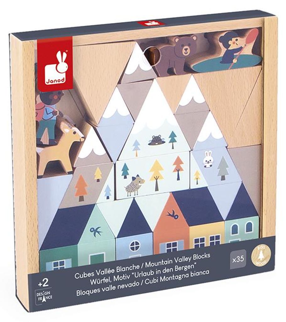 Janod Holz-Bausteine-Set - Spielzeug Bergtal für Kinder