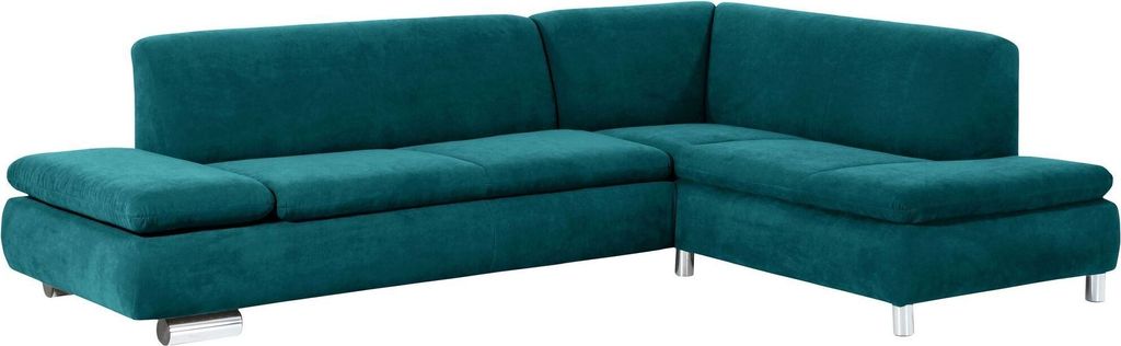 Ecksofa mit Ottomane rechts Kaye Bezug Veloursstoff Metallfuß verchromt / petrol 23102