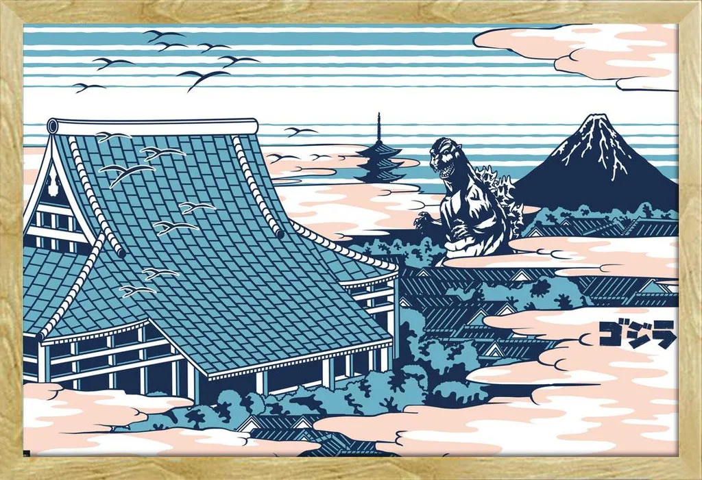 Décoration Murale Godzilla pour Bureau Gaming avec Cadre Bois Shinsuke