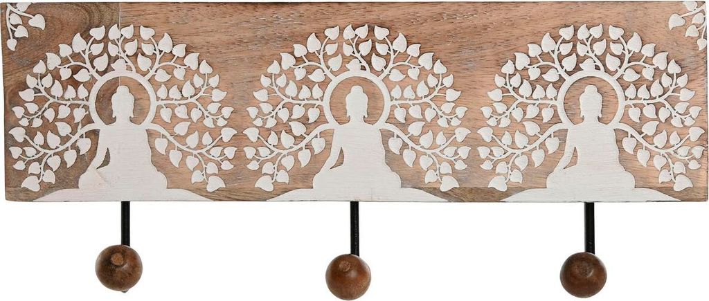 Wandgarderobe Home ESPRIT Weiß Schwarz natürlich Metall Mango-Holz Buddha 38 x 5 x 16 cm