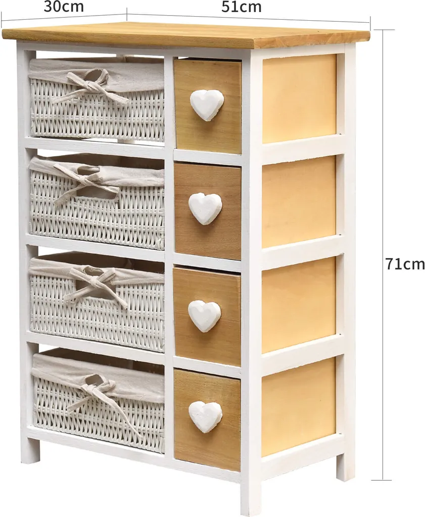 Petite Commode 8 Tiroirs Gain de Place Solution Rangement Bois Osier