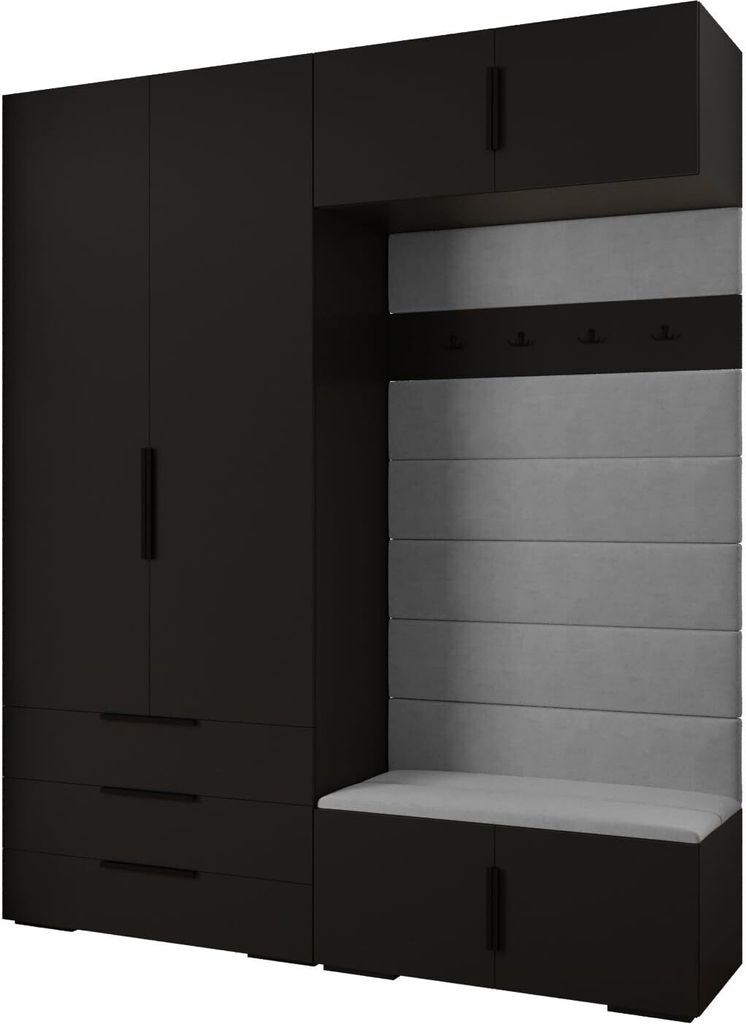MEBLE KRYSPOL Inova 1 Möbelset Garderobe, 236,7x200x47cm - Schwarz, Manila 16, Schwarz