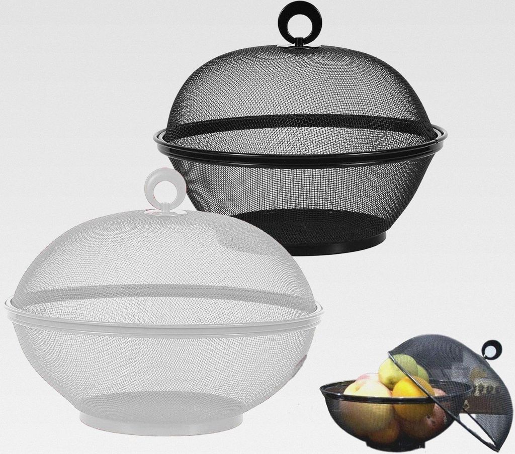 Obstschale Metall mit Fliegenschutz - dekorativer Obstkorb Vintage - Abgerundetes-Design Durchbrochener Aufbewahrung für Gemüse Obst Brot- Skandi...