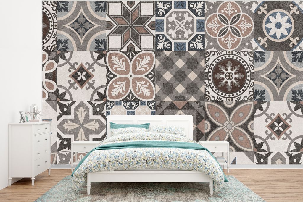 MuchoWow Fototapete für Wohnzimmer oder Schlafzimmer Wandtapete Vinyl Motivtapete Blumen - Figuren - Braun - Design - 350x260 cm - Wohnzimmer-Ta...