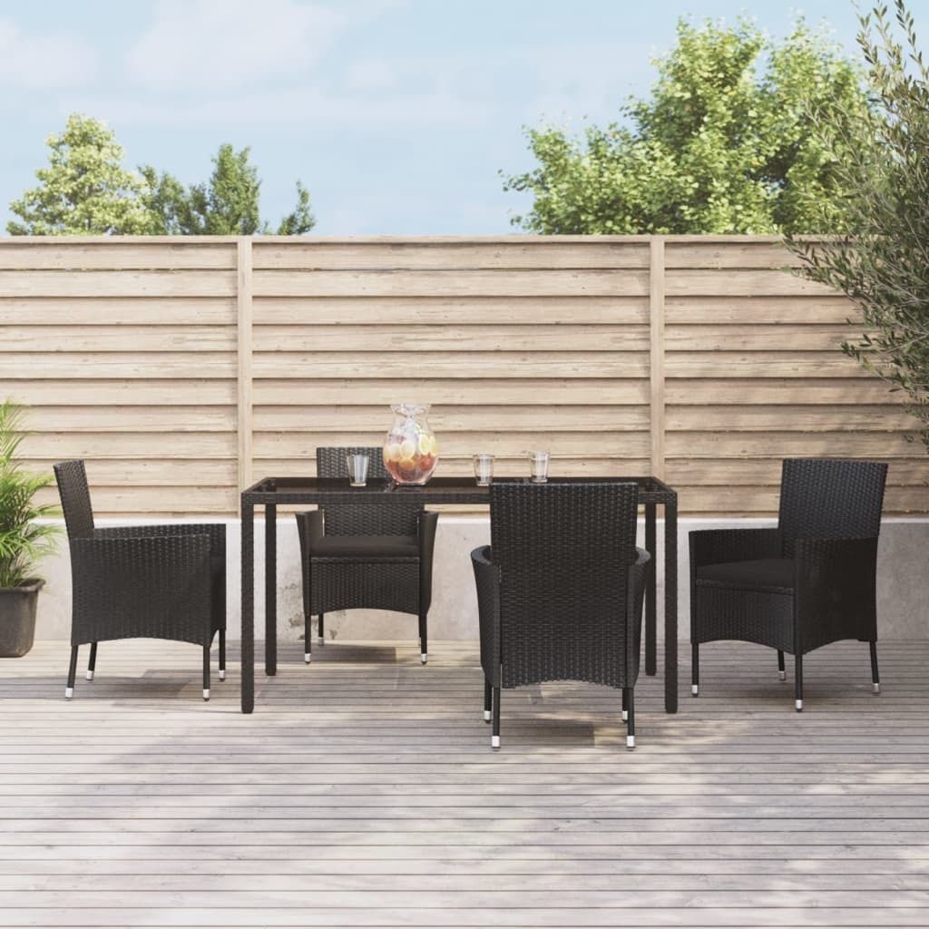 The Living Store 5-tlg. Garten-Essgruppe mit Kissen Schwarz Poly Rattan