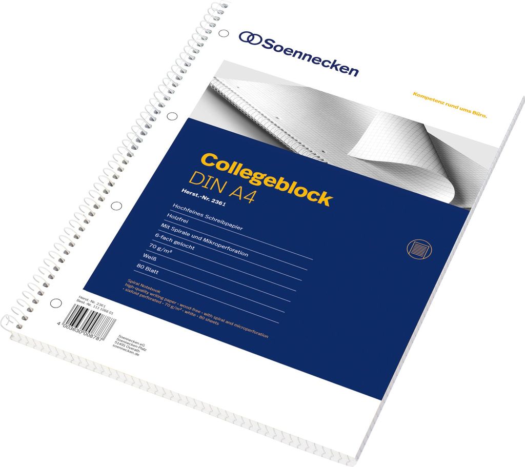 Collegeblock 2361 DIN A4 gelocht liniert 80 Blatt weiß Packung mit 10 Stück