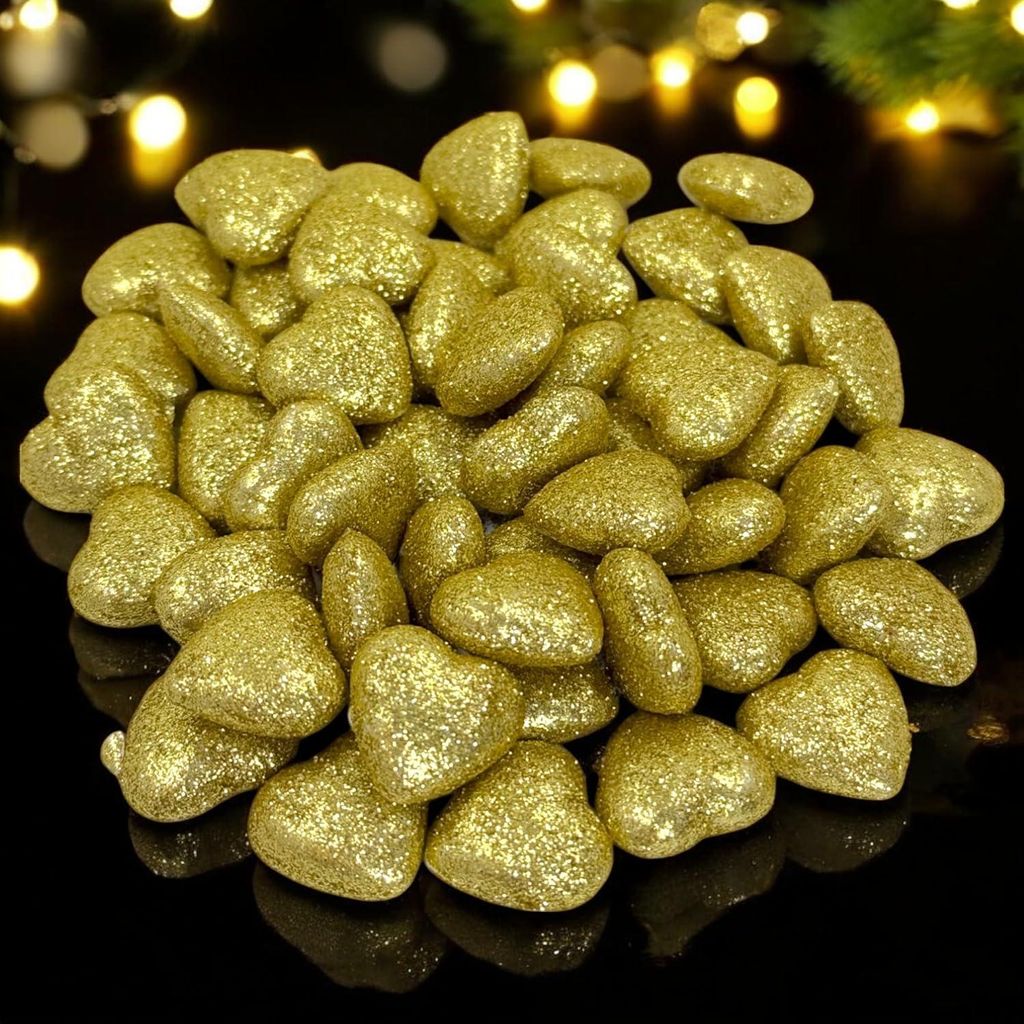 3D Glitzerherzen Streudekoration - 200 Stück - 18 mm - Hochzeiten - Weihnachten - festliche Anlässe - Tischdekoration - glitzernd auf beiden Seiten