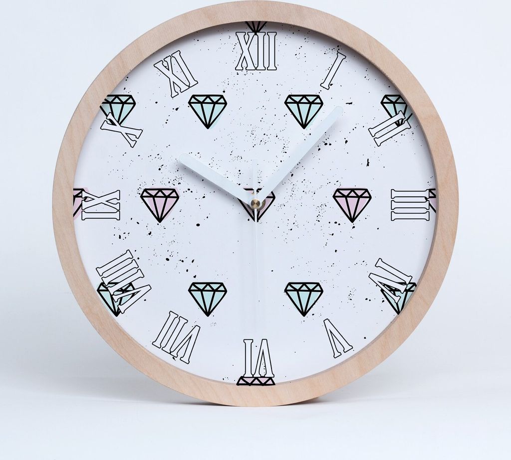 Holzuhr 25fi cm wanduhr - weiße Spitzen - Diamanten Produktbild 