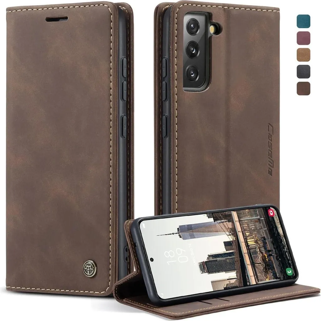 Étui Anti-Choc Samsung Galaxy S22 5G CaseMe Cuir Café contre les Rayures