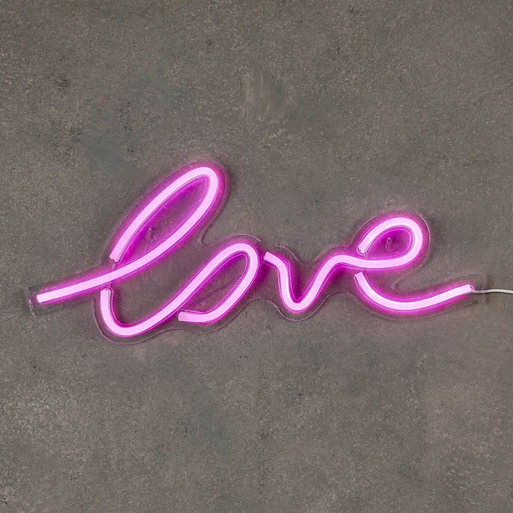Luca Lighting Love Lampe Néon LED Rose avec Minuterie - L45 x H18 cm