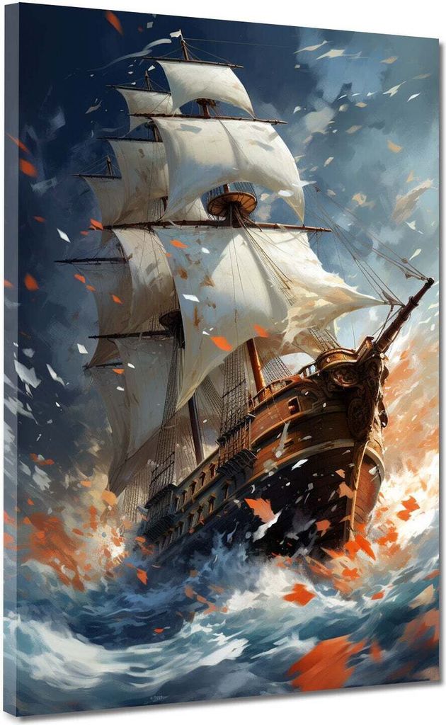 Leinwandbild Wandbild Kunstdruck XXL Wanddeko Segelschiff auf hoher See: 75x100x2cm