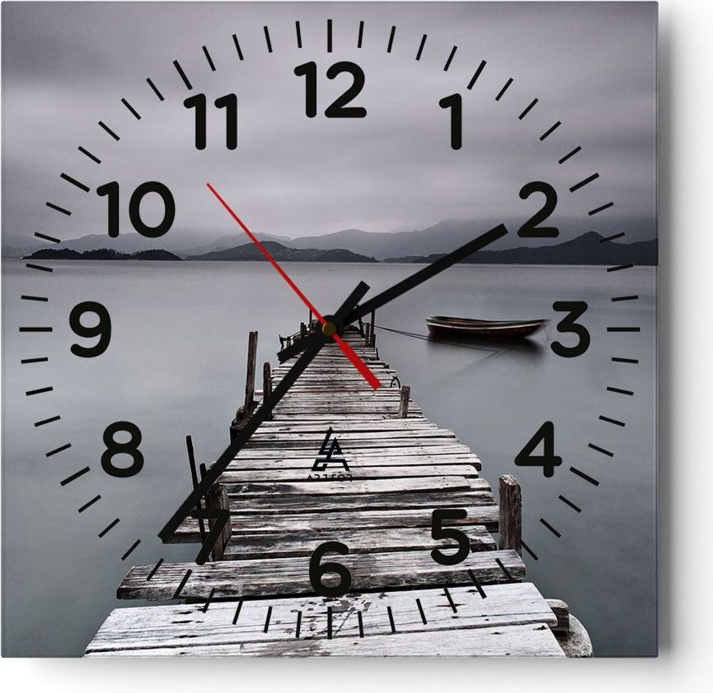 Wanduhr - Quadrat - Glasuhr - Brücke See - 30x30cm - Schleichendes Uhrwerk - Lautlos - zum Aufhängen bereit - Dekoration Modern - Wanddekoration ...