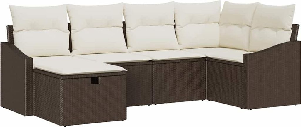 vidaXL Sofa Set mit Kissen 6 pcs Braun und Creme Poly-Rattan