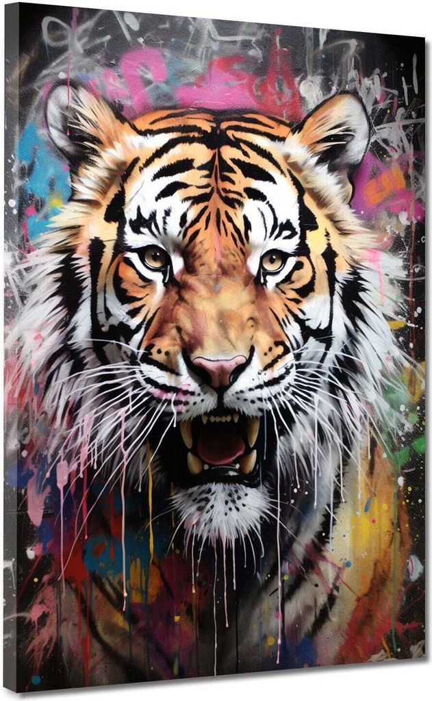 Tiger Abstract Colour Leinwandbild Wandbild Kunstdruck XL Deko: 105x140x4cm