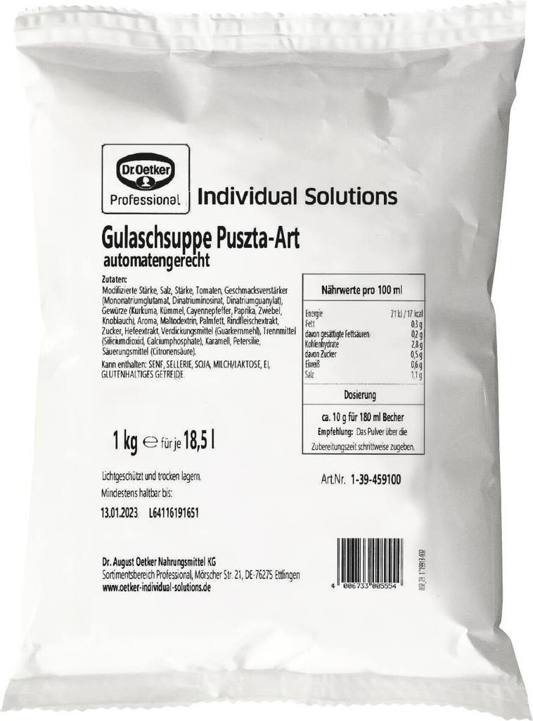 Dr. Oetker Gulaschsuppe Puszta Art Automatensuppe 1kg Produktbild 
