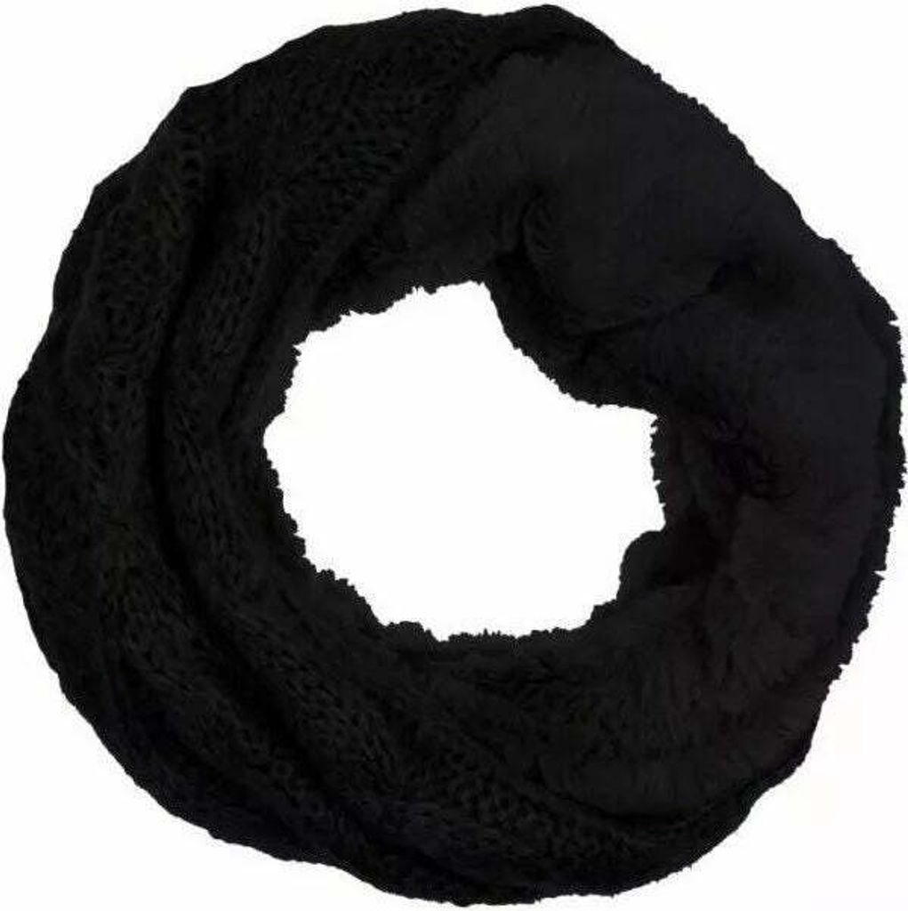 Winter Damen Loop Schal » Loopschal mit Wendemöglichkeit » Strickschal mit Fell » Damenschal warm und flauschig Farbe: Schwarz