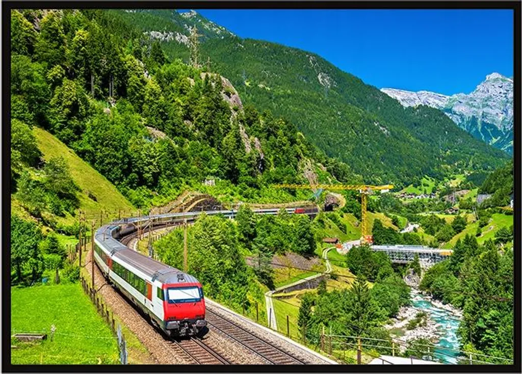 Poster Train P1016 avec Cadre 53x73 cm - Tableau Déco Murale Vintage