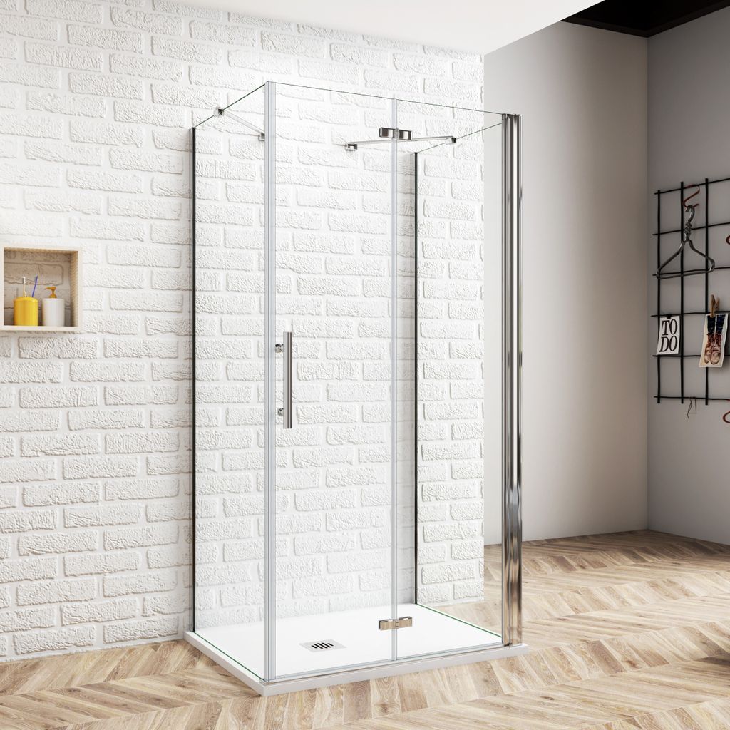 U-From Duschkabine 80x100x80cm (Seitenwand:80cm) Eckeinstieg Falttür+Drehtür Duschtür Duschabtrennung
