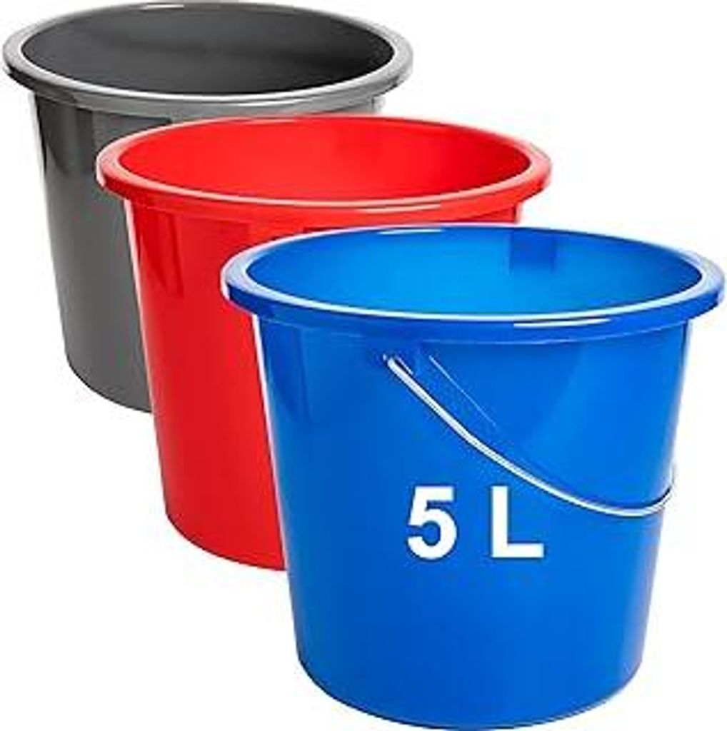 Sustania 3er Set Putzeimer 5L mit Messkala - Haushaltseimer aus Kunststoff in Blau, Rot und Dunkelgrau - EU, Lebensmittelecht