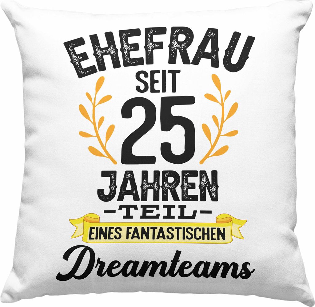 Trendation - Ehefrau 25 Jahre Jahrestag Silberne Hochzeit Jubiläum Hochzeitstag Geschenk Deko-Kissen mit Füllung 40x40 Silberhochzeit Geschenke (...