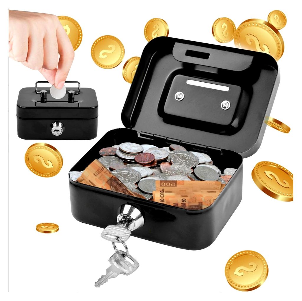 Sparschwein mit Schlüssel, abschließbare Geldkassette, Spardose mit 2 Schlüsseln, kleine Geldbox für Kleingeld, Münzen und Scheine, Metall-Spa...