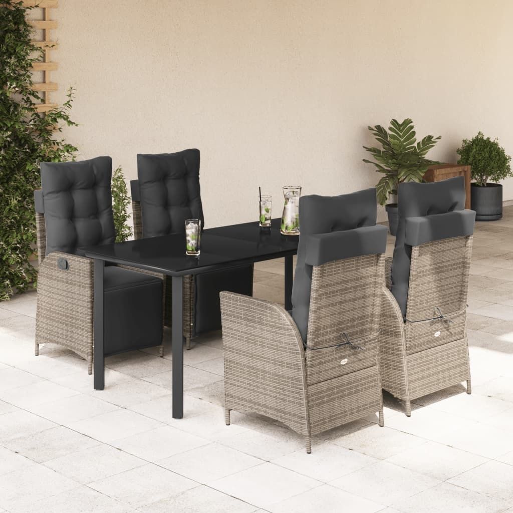 Ankonbej 5-tlg. Garten-Essgruppe mit Kissen Grau Poly Rattan