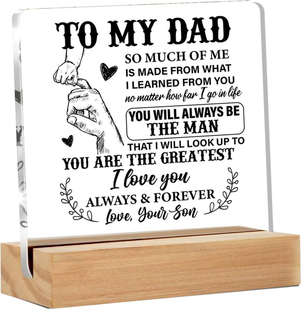 Transparentes Acryl-Ornament mit Holzsockel, Vatertagsgeschenk vom Sohn, SchreibtischNachbildung, bedruckter transparenter Acrylblock, Geburtstagsg...