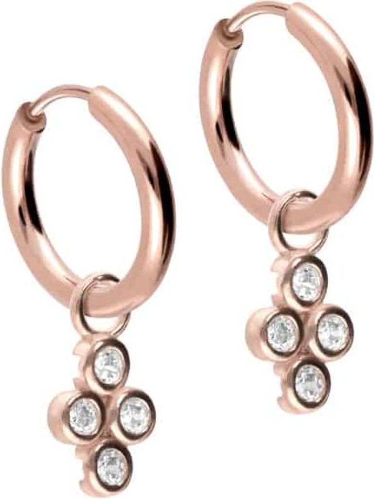 Chirurgenstahl Ohrclicker Creolen 4 EINGEFASSTE KRISTALLE RoséGold Innendurchmesser: 10mm + Designstärke: 1,6mm