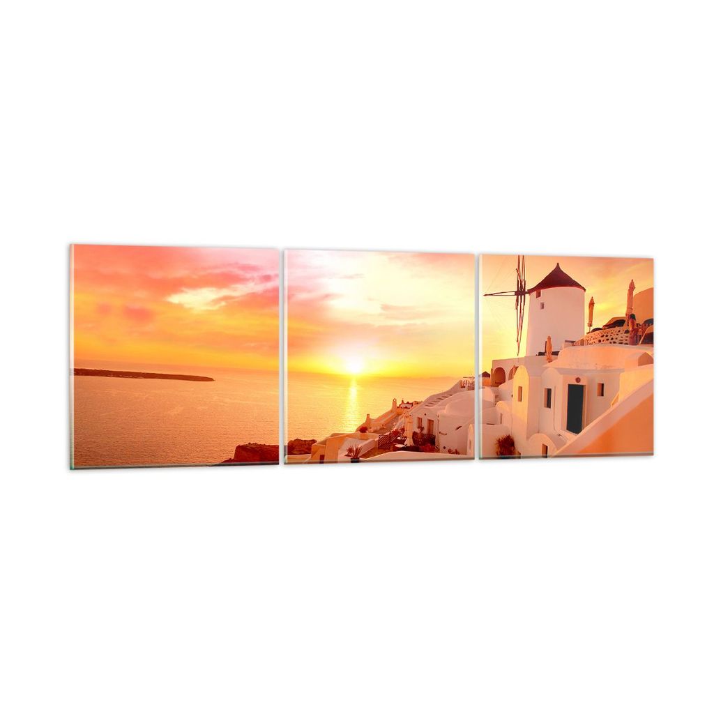 Bilder auf glas - Santorini Griechenland Urlaub - 150x50cm - Glasbilder - Wandbilder - Kunstdruck - zum Aufhängen bereit - Wanddekoration aus Glas...