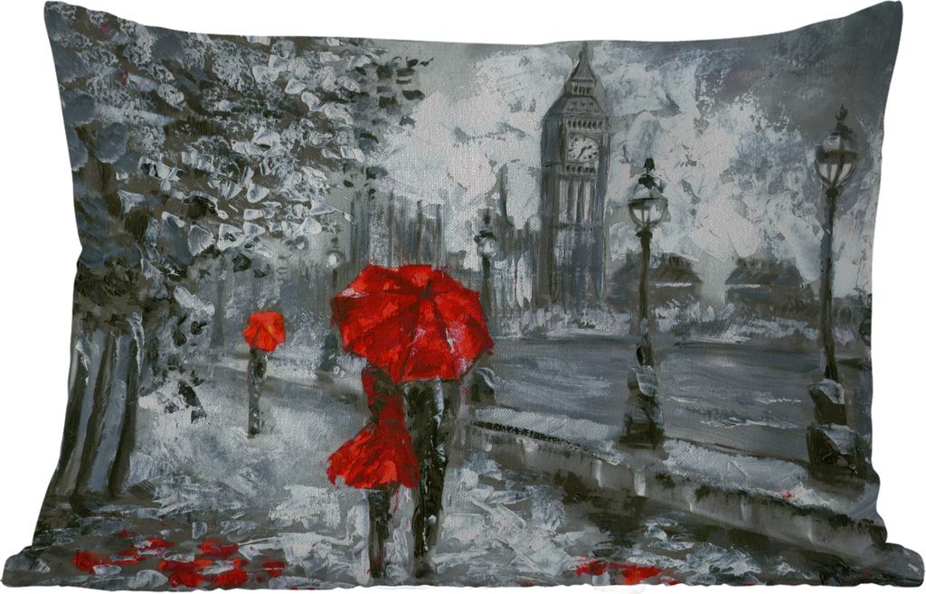 MuchoWow Outdoor Kissen - Gemälde - Regenschirm - Öl - 60x40 cm - Wetterfest - Lounge Kissen - Zierkissen - Kissen für Innenräume